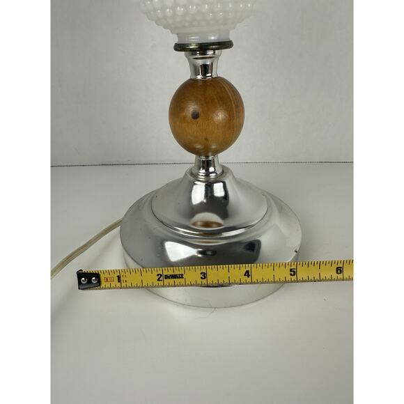 Vintage Mid Century Modern White Milk Glass Hobnail & Wooden Table Lamp - Picture 7 of 8